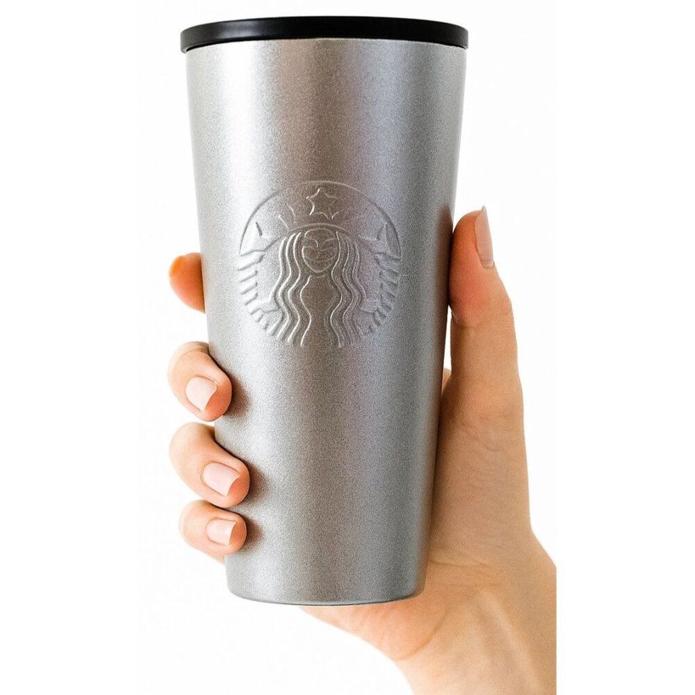 Starbucks Travel Tumbler 16 Oz GRANDE Metal Cold Cup Mug Silver Coffee Tea
